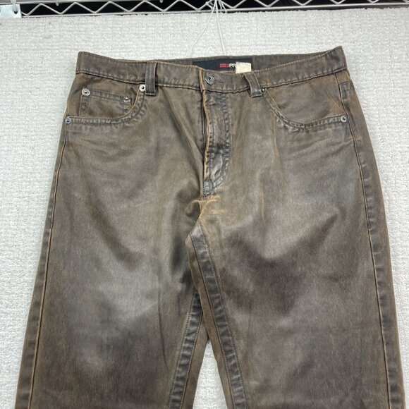 Y2K Projeck Raw Men's Size 33 Dark Brown Waxed Jeans Retro Leather Style VTG - Picture 2 of 9